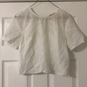 Michael Kors White Crop Tee with Hole Patter